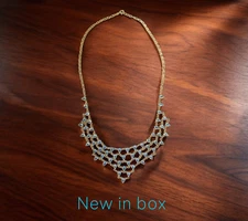 59 CTW BLUE TOPAZ AND 925 GOLD VERMEIL BIB NECKLACE NEW CONDITION