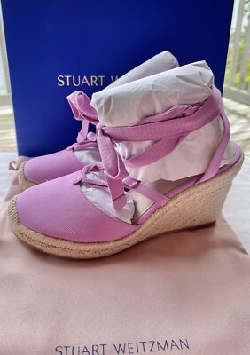 Stuart Weitzman All Tied Up Lilac Canvas Twill Espadrille Wedge