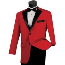LUCCI Men's Red Classic-Fit Tuxedo w/ Black Sateen Lapel  Trim - NEW