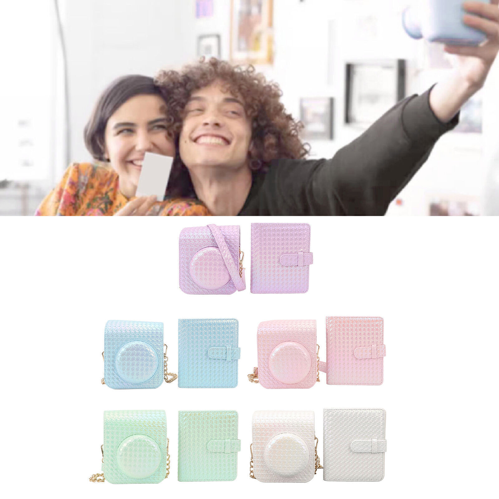 Instant Camera Protective Case PU Leather Removable Top Cover with Adjustable-image