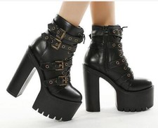 Women Punk Gothic Casual Party Ankle Boots Platform Lace Up Zip High Heels Shoes