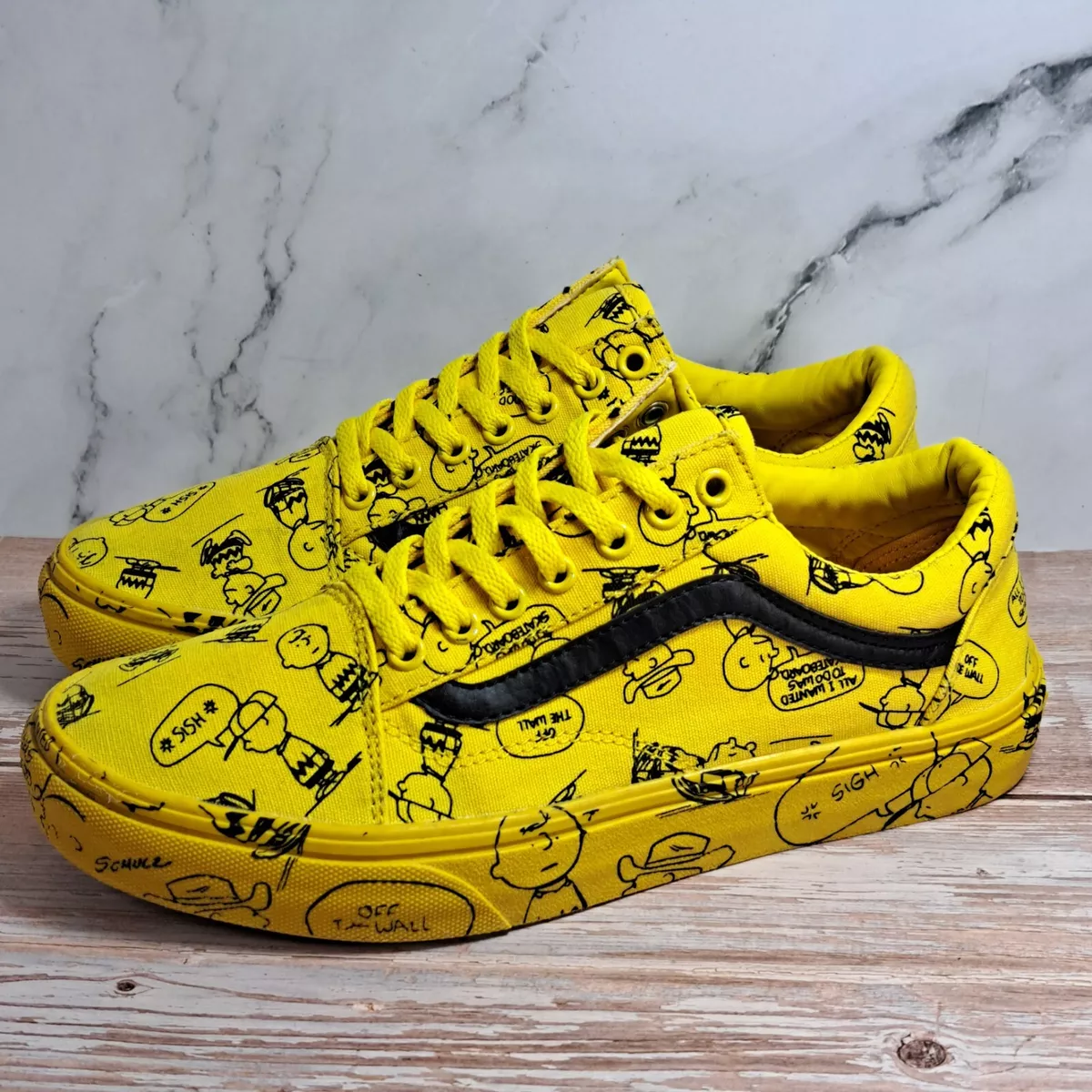 protestantiske Stille og rolig Mor Vans SK8 OldSkool Charlie Brown Print Yellow/Black Low Mens 6 Women&#039;s  7.5 Rare | eBay