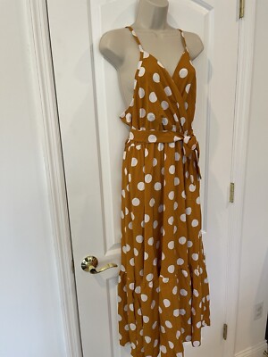 Style Dome XL Brown Orange Polka Dot Maxi Tiered Dress Open RacerBack Vneck | eBay Style Dome XL Brown Orange Polka Dot Maxi Tiered Dress Open RacerBack Vneck | eBay
