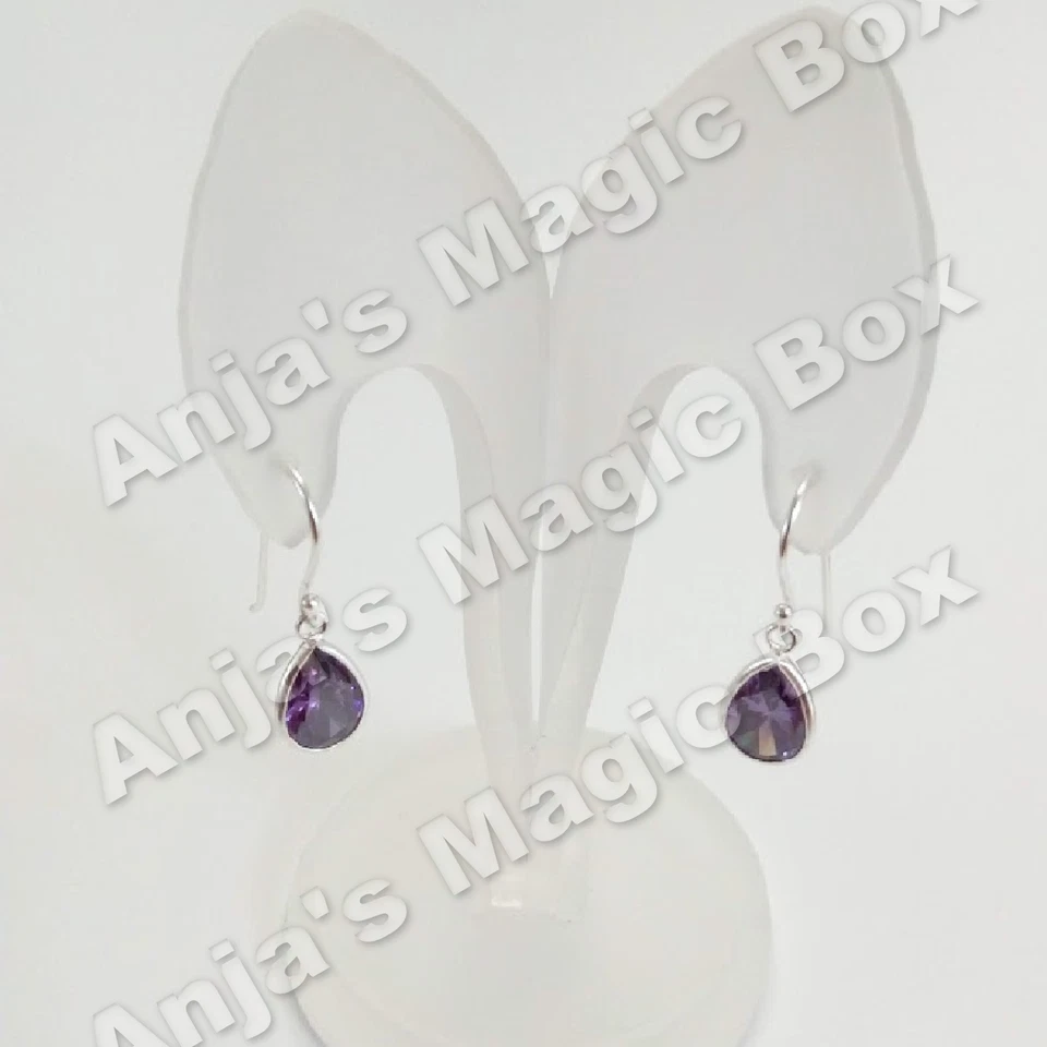 925 Sterling Silver Amethyst Cubic Zirconia Hook Earrings February Birthstone UK - Image 3 of 4