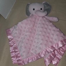 Pink Elephant Lovey Blanket Security Blanket Minky Satin Trim Baby Girl