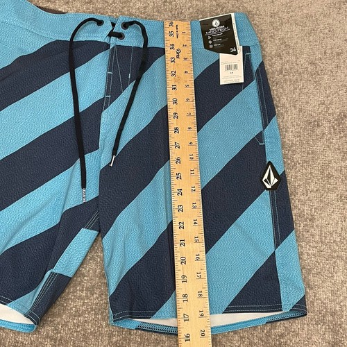 Volcom Board Shorts Mens 34 Striped Blue Mod Tech Pockets Drawstring Swim NEW - Picture 7 of 11
