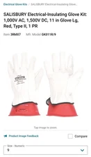NEW SALISBURY GK011R/9 Electrical Linemans Glove Kit 3RMX7 Size 9