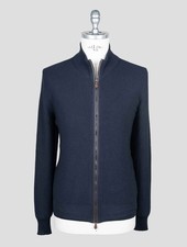 NEW ISAIA BLUE NAVY SILK CASHMERE SWEATER FULL ZIP EU 52 - US 42 - L I239