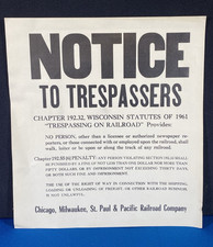VTG 1960's Milwaukee Road Railroad CMStP P NO TRESSPASSING Posted Sign Bulletin