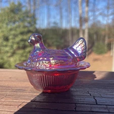 Mosser Ruby Red Carnival Mini Glass Hen On A Nest. No chips or cracks. BEAUTIFUL