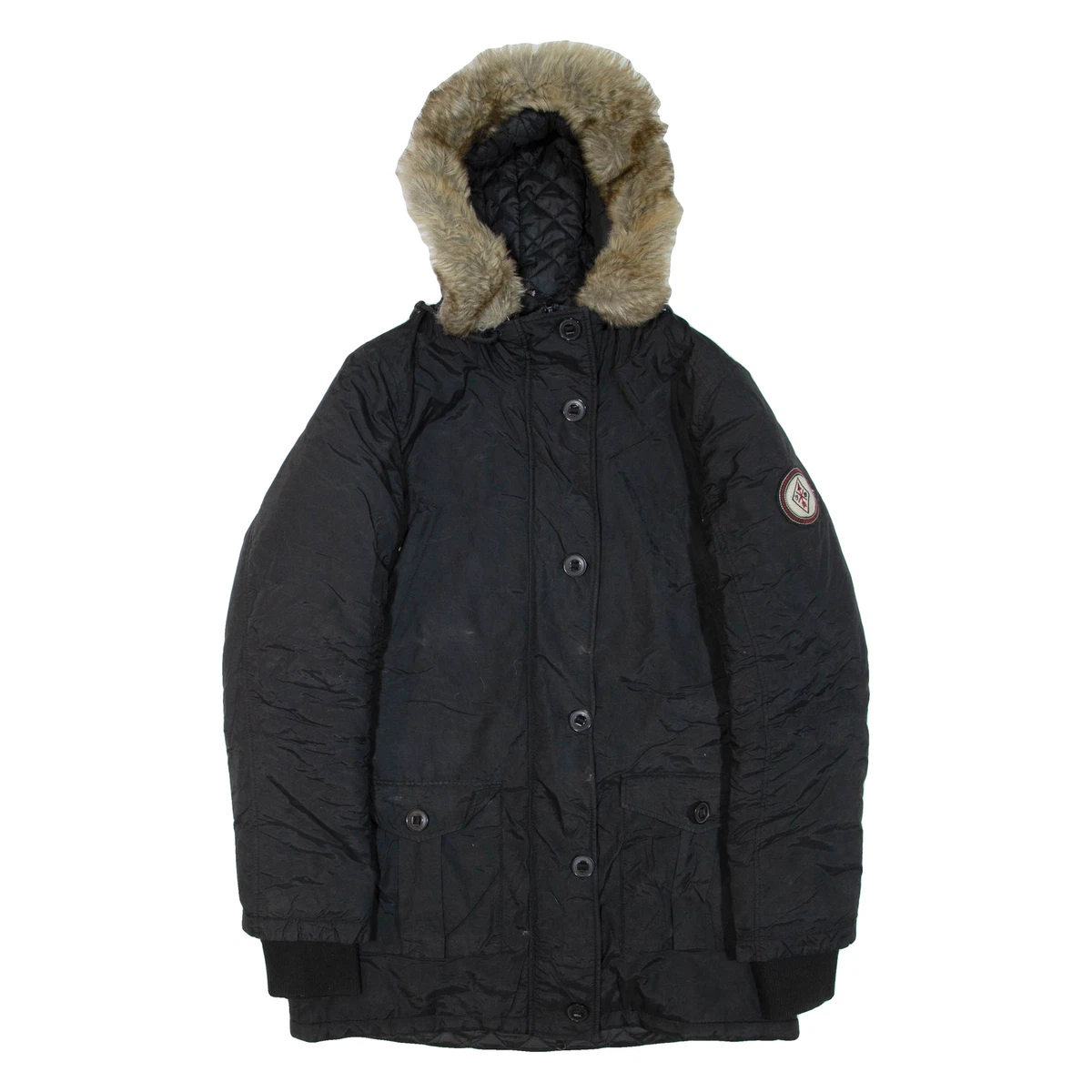 Veste D'extérieur BENCH Femme Noire Taille 38, Capuche Zippée, Coton