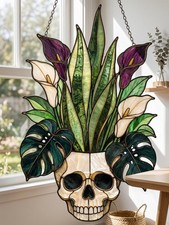 Skull Planter Acrylic Suncatcher, Gothic Hous...