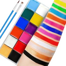 Face Paint 12 Color, Halloween Face Body Painting Set with Brushes, Safe  No...