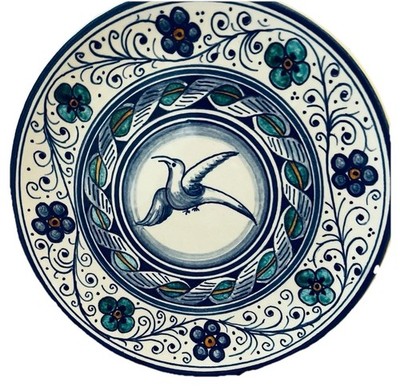 Ravenna Italy Signed & Hand Painted Plate Blue&White W/ Bird & Floral-Scrollwork