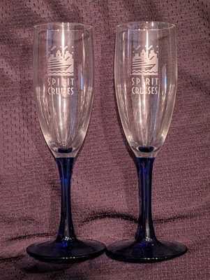 vintage SPIRIT CRUISES Champagne Flutes Wine Cocktail Drink Stemmed Glass Set