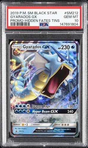 2019 POKEMON SM BLACK STAR PROMO HIDDEN FATES TINS #SM212 GYARADOS GX PSA 10