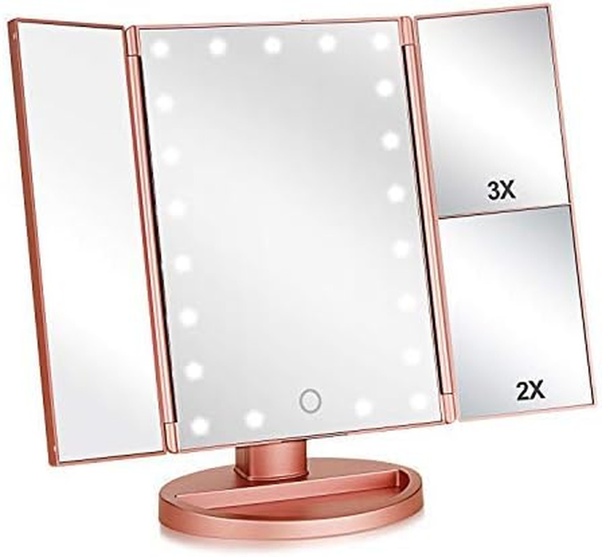 Specchio per il Trucco Illuminato 3 Ante - Ingranditore LED da Tavolo