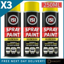 3 x 151 YELLOW GLOSS FINISH SPRAY PAINT 250ML FOR AUTO CARS METAL PLASTIC WOOD