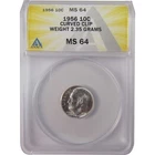 1956 Roosevelt Silver Dime MS 64 ANACS Curved Clip Error SKU:I25608