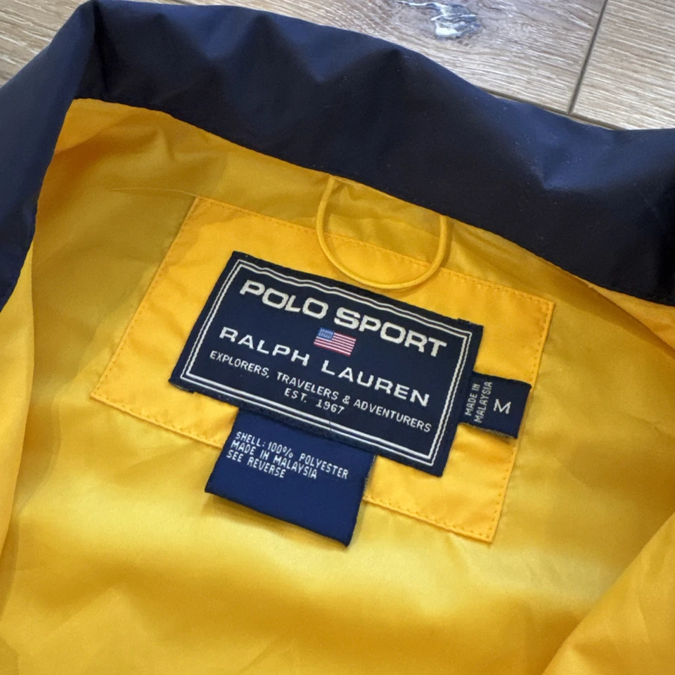 Jaqueta polo esportiva masculina vintage Ralph Lauren M amarela corta-vento anos 90 Y2K - Imagem 3 de 4