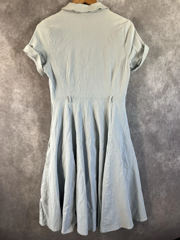 Vestido Collectif Midi Mujer XL Azul Pestaña Enrollable Manga Corta Cuello Medio Botón Foto 3 de 4