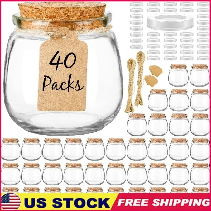 Airtight Glass Candy Jars W/ Cork Lids 40 PE Lids 40 Tags Perfect Gifts New