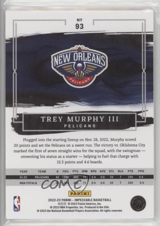 2022-23 Panini Impeccable Asia Red /8 Trey Murphy III #93 - Image 2 of 2