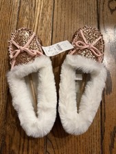 J Crew Crewcuts lodge Slippers rose gold glitter girls Kids Moccasins New Size 3