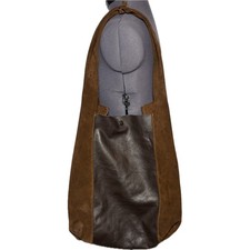Brown Suede  Leather Tote Shoulder Bag Slouchy Boho Two-Tone Snap STAINED