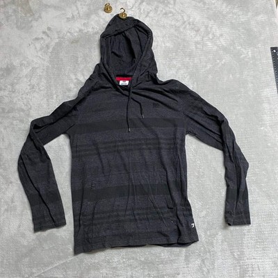 DC Shoes Hoodie Boys Small Heather Gray Black Striped Long Sleeve Pullover