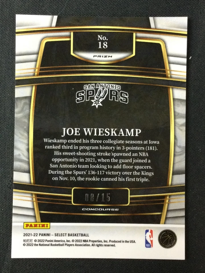 2021-22 Panini Select #18 Joe Wieskamp San Antonio Neon Orange Pulsar Prizm - Image 2 of 2