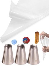 Churro Piping Tips and Bags Set,Extra Large Piping Tips 9FT for Eclair &Star ...
