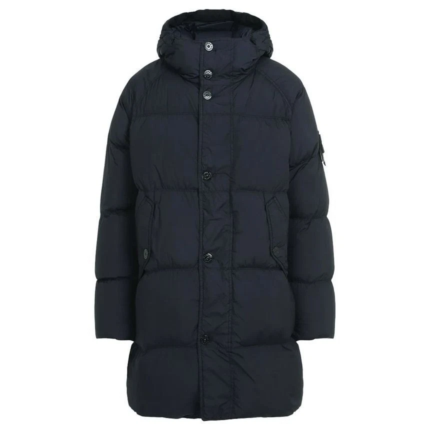 Stone Island Stone 24FW Stemma tinto in capo stropicciato lungo imbottitura blu navy 811570123