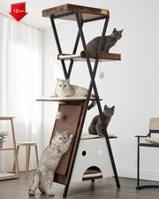 NEW,Modern Wood Cat Tree Tower - 67 Inch Tall Multi-Level Heavy Duty  