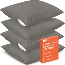 Ultra Soft Pillow Protectors with Zipper Standard Size - Set Standard, Gray 