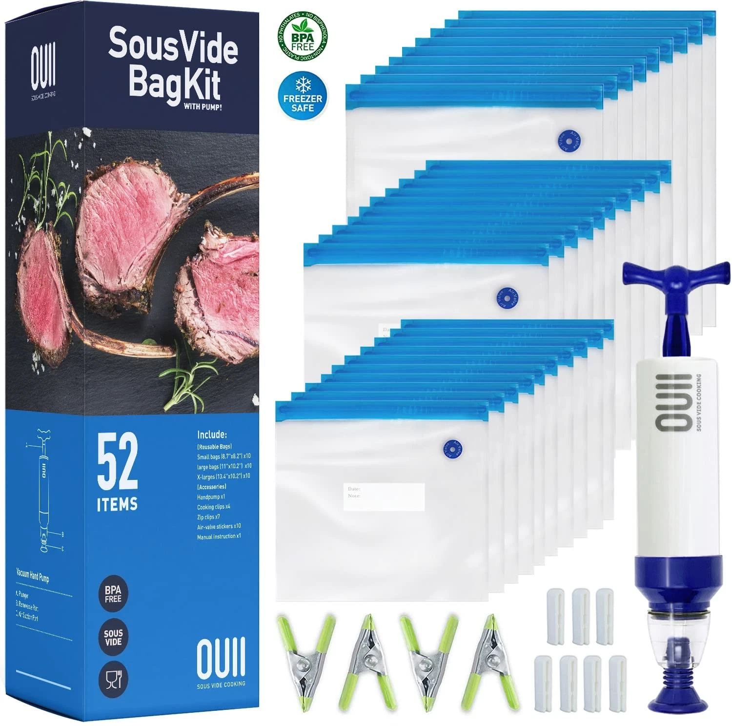 Sous Vide Bags for Joule and Anova Cooker - 52 Pieces Kit with Vacuum Sealer ...