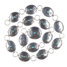 31" c1940's Navajo sterling silver turquoise hand stamped link concho belt