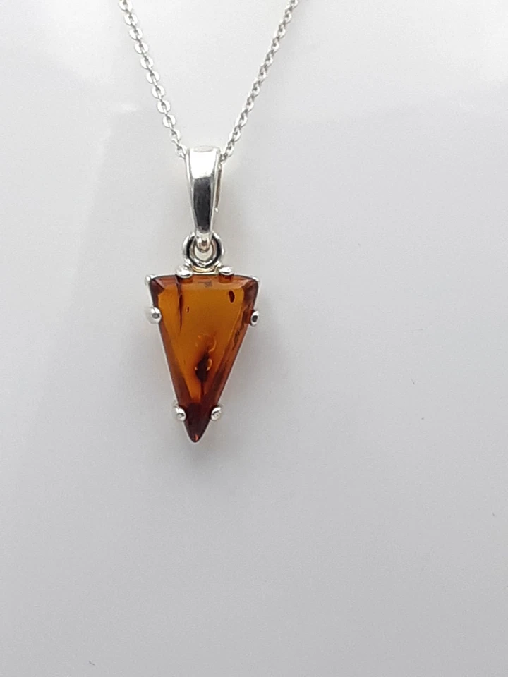 Pendente In Design Di Ambra 925 Argento Sterling Collana Dalla Lituania - Immagine 3 di 4