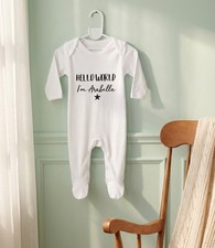 PERSONALISED unisex babygrow HELLO WORLD baby clothing sleepsuit baby showergift