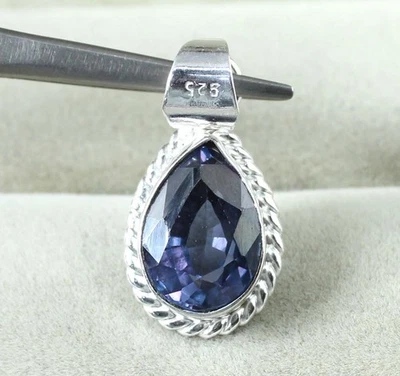 Natural Color Changing Saphir 13 Ct Birnen Edelstein Anhänger 925 Silber AGI - Bild 1 von 4