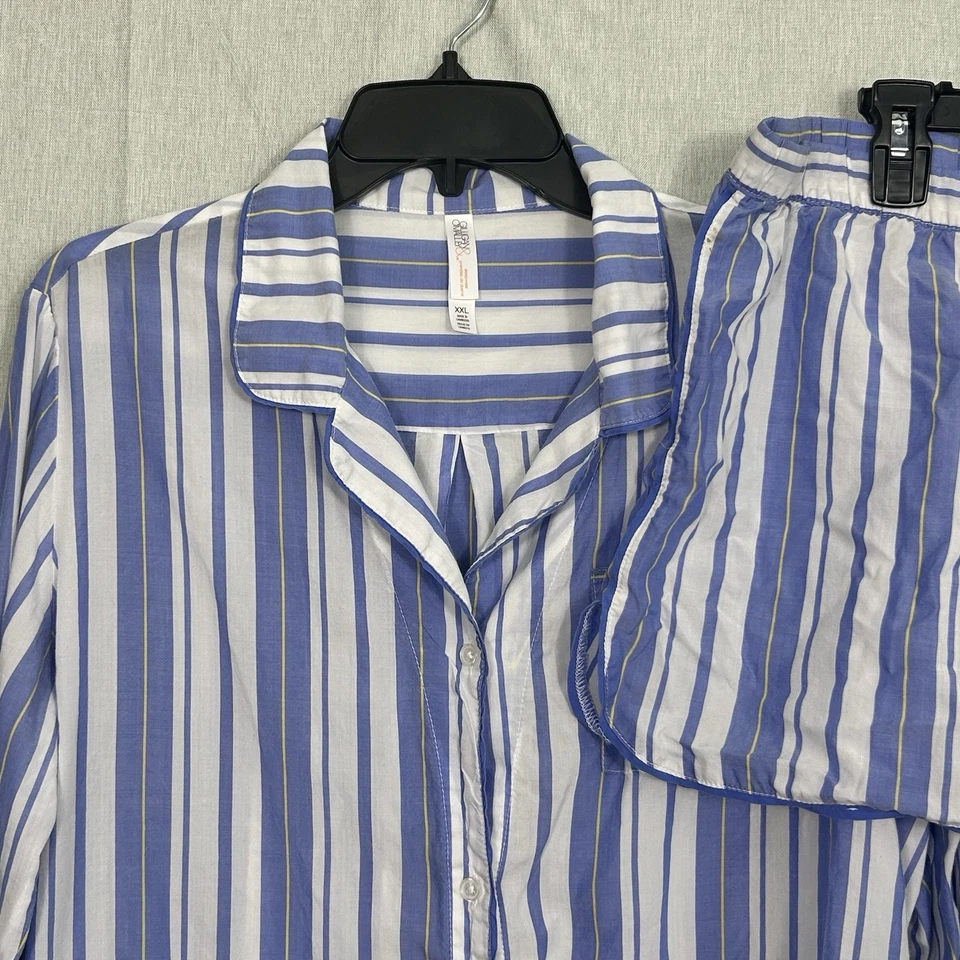 Gilligan & O’Malley Women’s Sz XXL Tencel Pajama Set Blue White Striped VGUC (S) - Image 2 of 4
