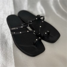 Crocs Miami studded toe loop sandal in black ...
