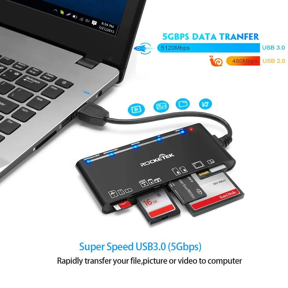 USB3.0 Multi-Card Reader SD/TF/CF/Micro SD/XD/MS 7 in 1 Fast 5Gbps Memory Car... - Image 3 of 4