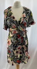 Grey Wrap Dress Size 8 Viscose Short Sleeve V Neck