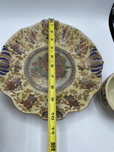 Rare Satsuma Porcelain Lidded Ginger Jar & Underplate Hand Painted Gold Gilding - Picture 12 of 17