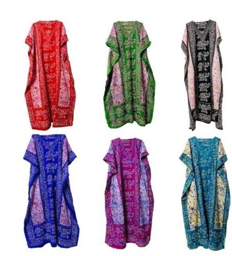 Women Caftan Long Kaftan Dress Tunic Dress Nightwear Hippy Boho Maxi Plus Size - 第 1/29 張圖片