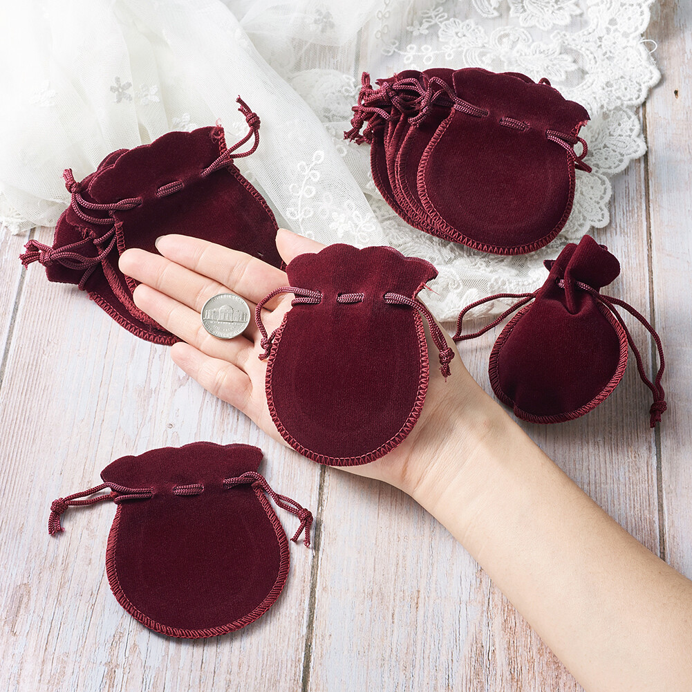 200 Soft Drawstring Velvet Bags Jewelry Packing Gift Pouches Dark Red 3.5"x2.7"