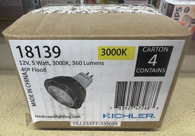 4 Pack Kichler 18139 Landscape Lighting LED MR16 5W 40° Flood 3000K Clear Lamp