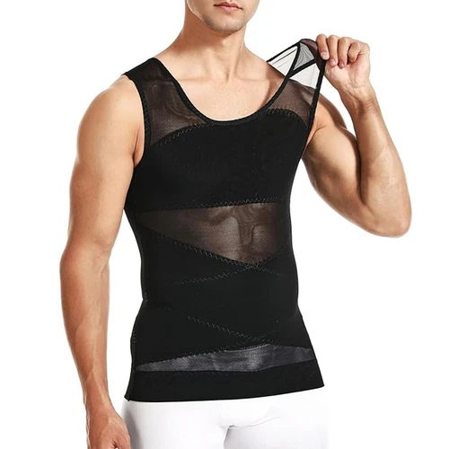 MENS SLIMMING BODY SHAPER BELLY CHEST COMPRESSION VEST GIRDLE SHIRT TANK TOP - Picture 12 of 29