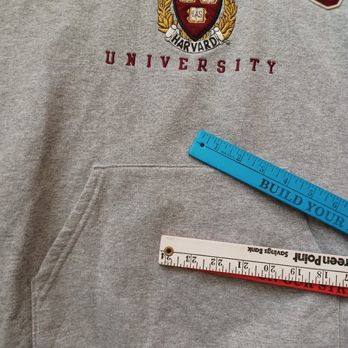 Champion Harvard University Hoodie Mens M Gray Pullover Sweatshirt Patch Logo - Picture 11 of 18